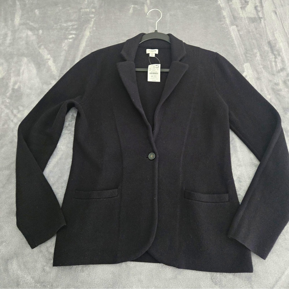 J.CREW Womens Black Thick Sweater Blazer Jacket 1-Button Pockets S $138